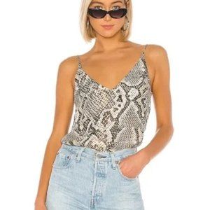 L'AGENCE Gabriella Silk Cream Black Snake Print V-Neck Spaghetti Strap Top sz S